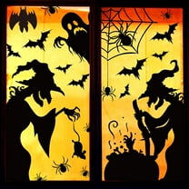 1 set Large Halloween Window Clings Decorations - Silhouette Decorations With Scary Witch Stickers for Windows