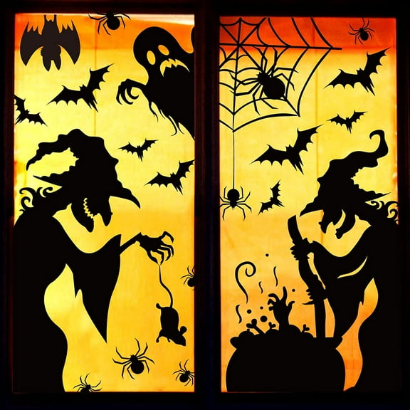 1 set Large Halloween Window Clings Decorations - Silhouette Decorations With Scary Witch Stickers for Windows