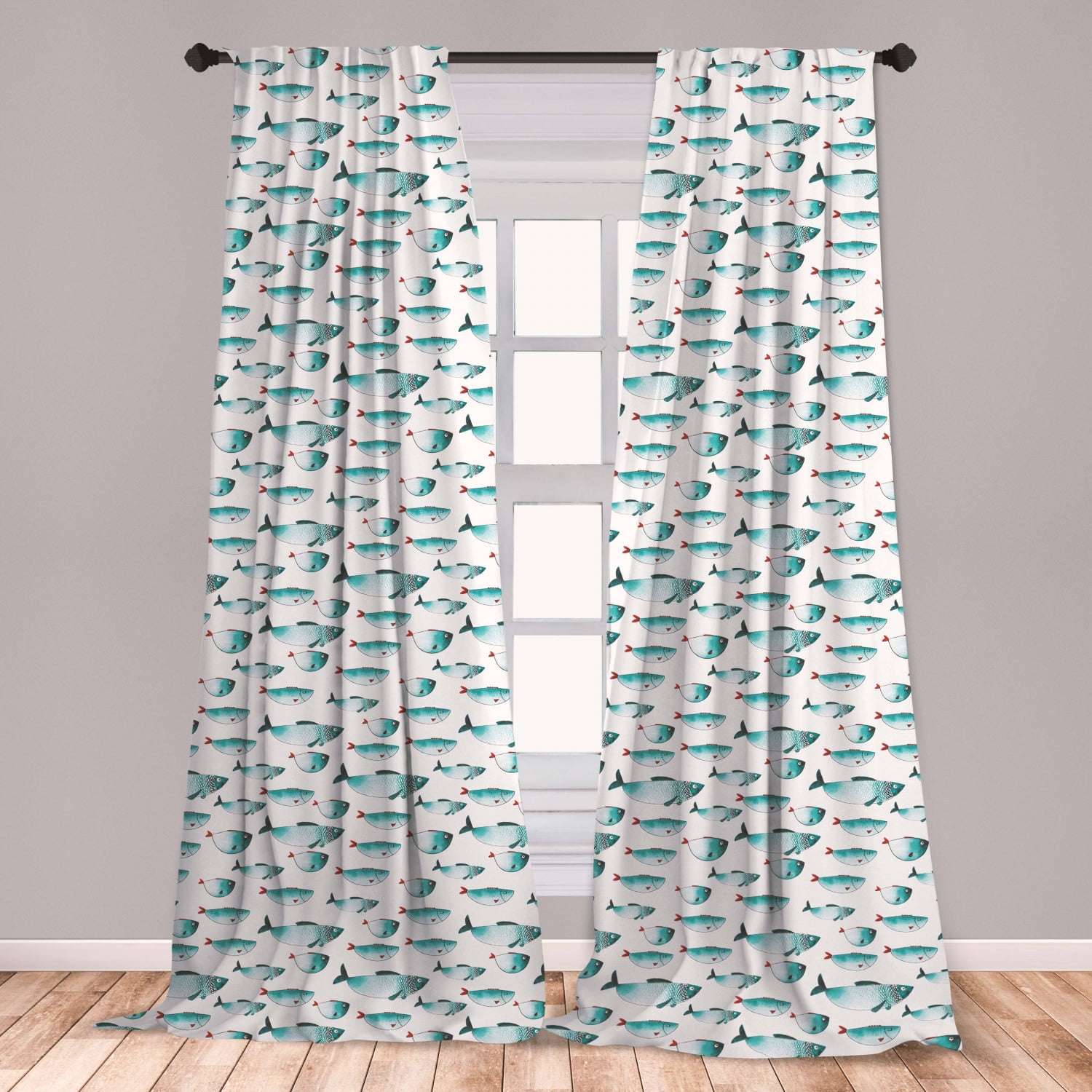 Koi Fish Curtains 2 Panels Set, Regular Different Sized Japanese Koi