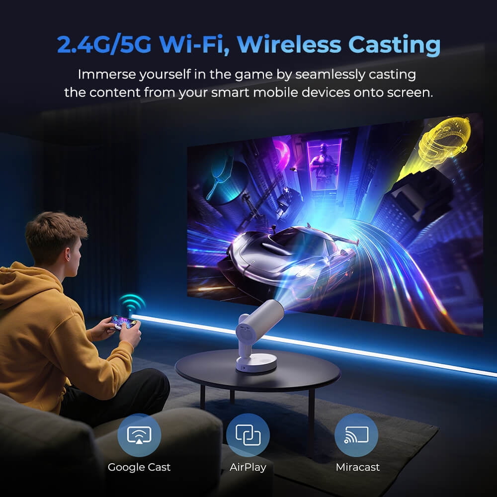 ETOE Starfish Plus Projector with Built-in Google TV, 140° Rotation & Automatic Screen Adjustment, Voice-Assisted Setup, Touch Night Light, Netflix/Google Certified for Home & Outdoor Use