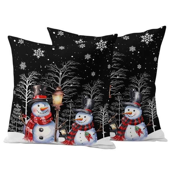 Black Christmas Outdoor Pillow Covers 18"x18" Set of 2,Waterproof Throw Pillow Covers for Patio Furniture,Winter Snowman Xmas Tree Snowflake Decorative Cushion Pillowcases for Garden Porch Couch Sofa