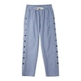 thumbnail image 4 of Bovemsi Women's Casual Pants Cotton And Linen Striped Elastic Waistband High Pocket Side Buttons Nine Point Loose Straight Leg for Travel, 4 of 5