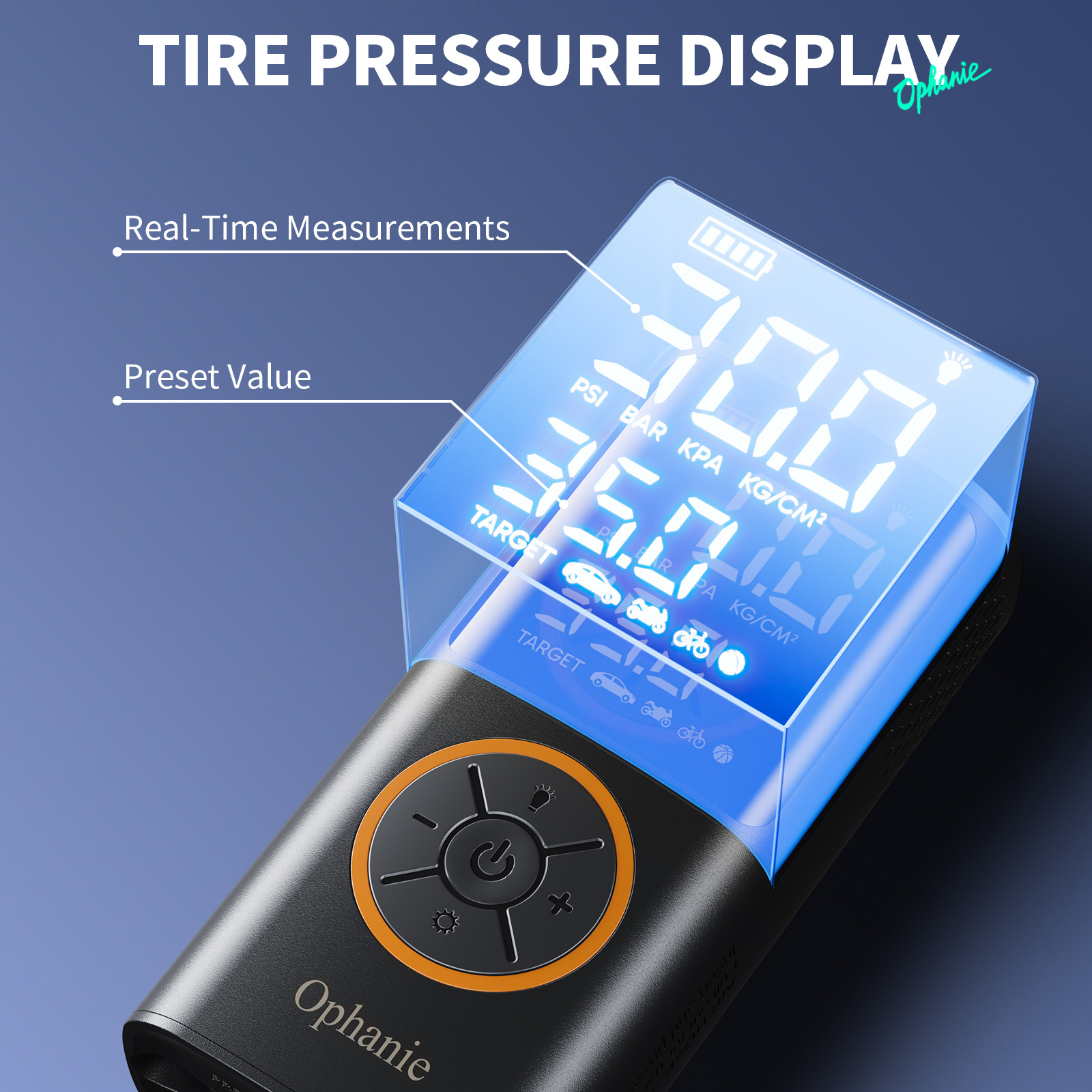 Ophanie Cordless Portable Tire Inflator, 160 PSI photo 7