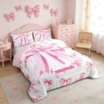 thumbnail image 3 of Meiyoeat Girly Letter T Twin Comforter Sets 3-Piece for Girls, Pink Bow Print Bedding Set for Bedroom, Pink White,Pink Reversible, 3 of 7