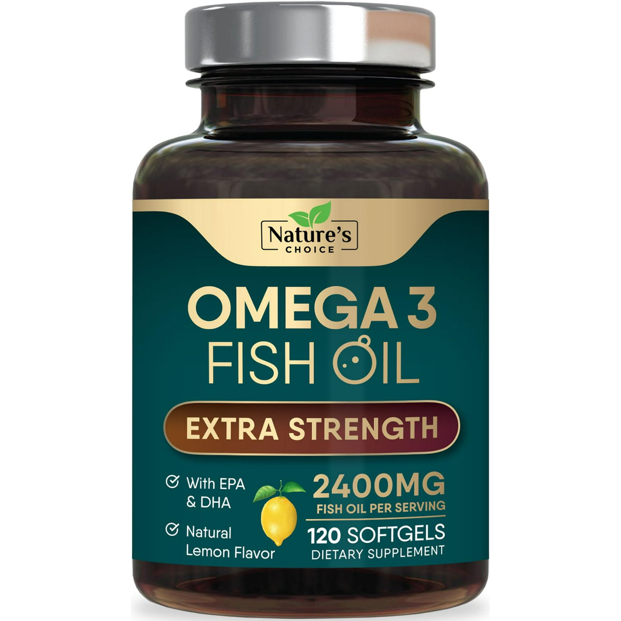 Omega 3 Fish Oil 2400 mg - Triple Strength Fish Oil Omega 3 Capsules - Essential Fatty Acids EPA & DHA Supplement - Best Brain & Heart Health Support Supplements - USA Bottled, Non-GMO - 120 Softgels
