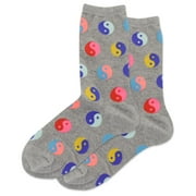 Hot Sox Womens Yin Yang Crew Socks, Womens Shoe Size 4-10.5, Grey Heather
