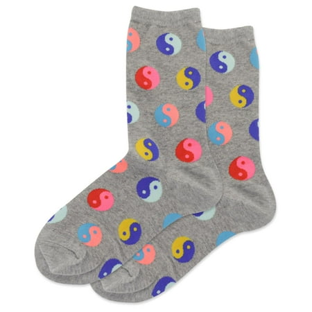 Hot Sox Womens Yin Yang Crew Socks, Womens Shoe Size 4-10.5, Grey Heather