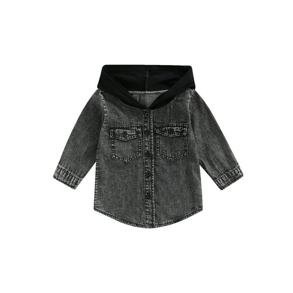 Gureui Kids Baby Boys Spring Autumn Coat Long Sleeve Button Down Patchwork Hooded Jackets