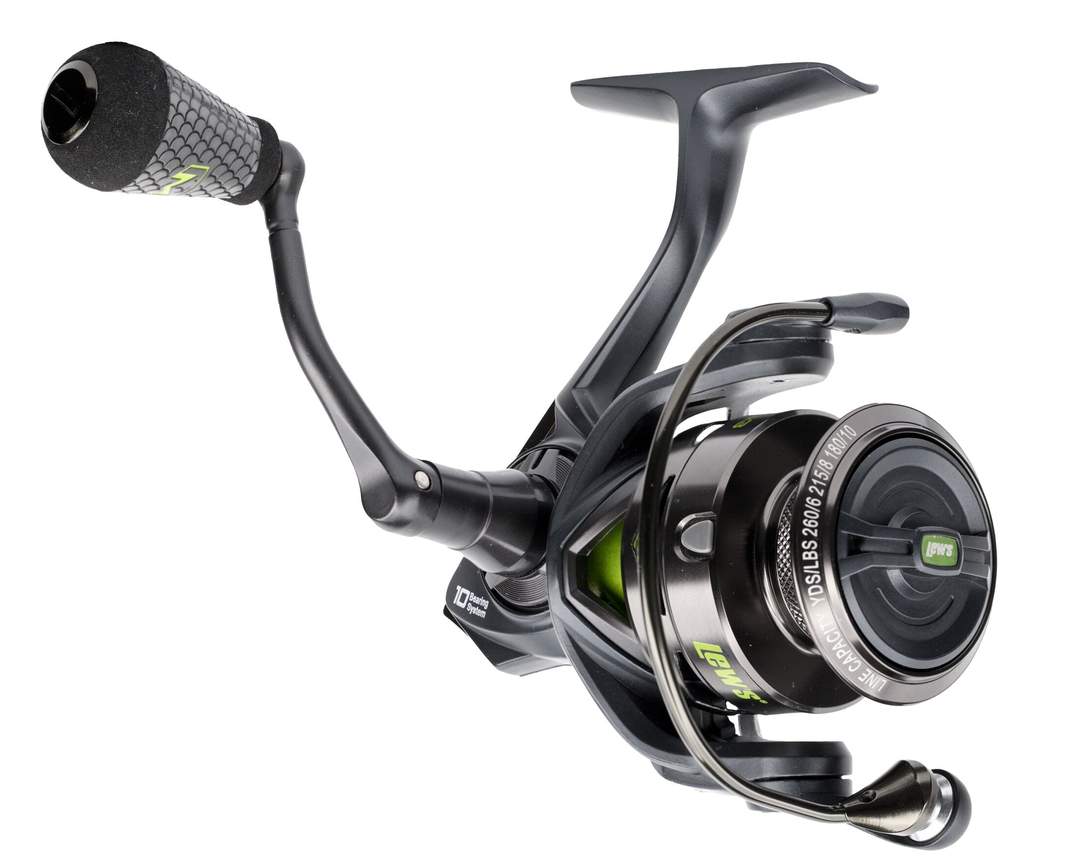 Lew's MACH 2 Spinning Fishing Reel, Size 300 Reel, Black/Green (Clam Package)