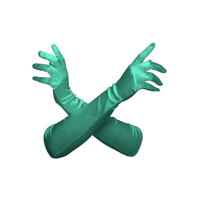 Gravity Threads Ladies Satin Opera Gloves 18" Kelly Green