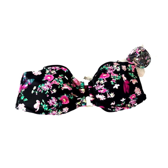 Victoria's Secret The Flirt Bandeau Banded Swim Top Black Floral Size Large NWT