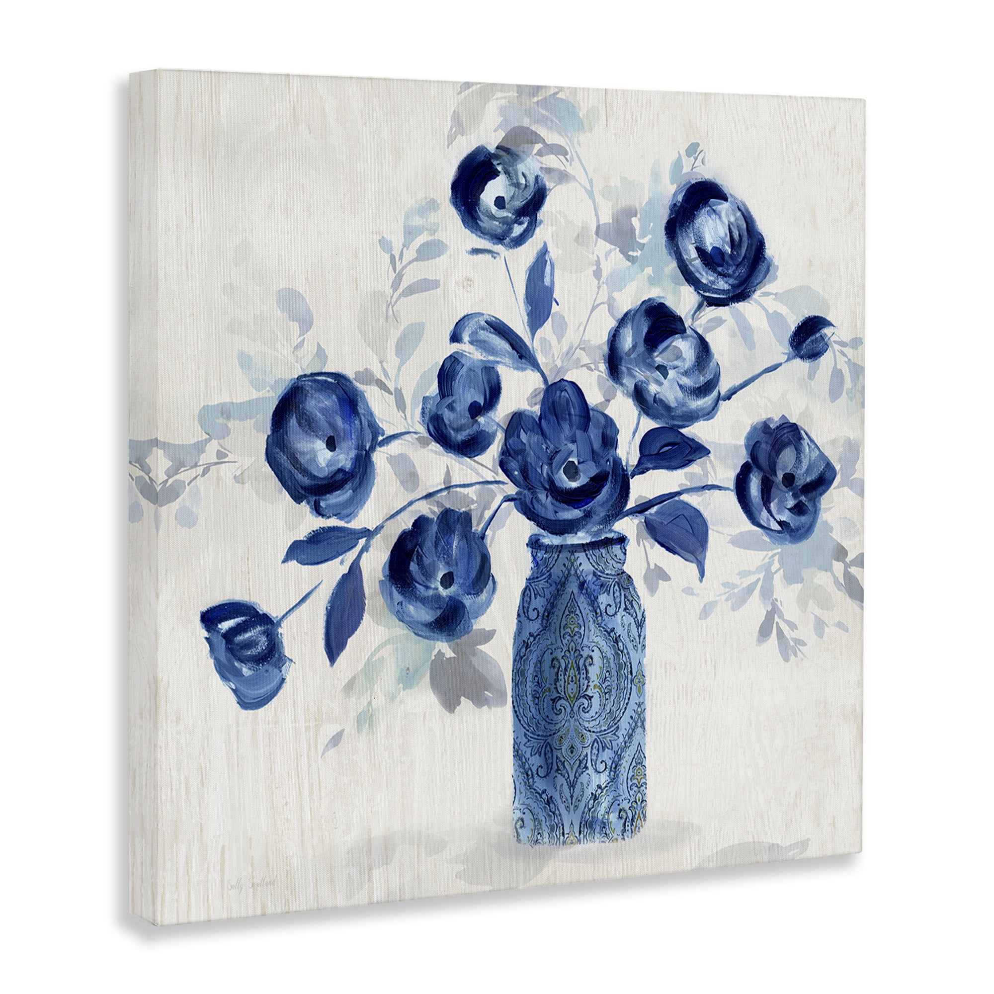 Stupell Industries Blue Roses Ornate Jar Plants & Flowers Painting Wrapped Canvas Art Print Wall Art, 36 x 36