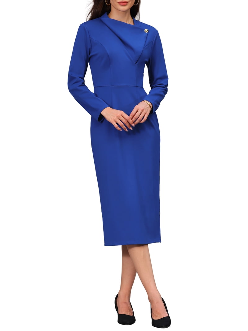 formal elegant pencil dresses Keva Draped Pencil Dress - Deep Teal Asymmetric Shoulder 3XL main image 1