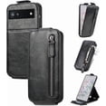 thumbnail image 2 of Zipper Wallet Case for Google Pixel 6A with Card Holder Slot, PU Leather Adjustable Kickstand Flip Handbag Phone Cover for Google Pixel 6A SDLL Black, 2 of 7