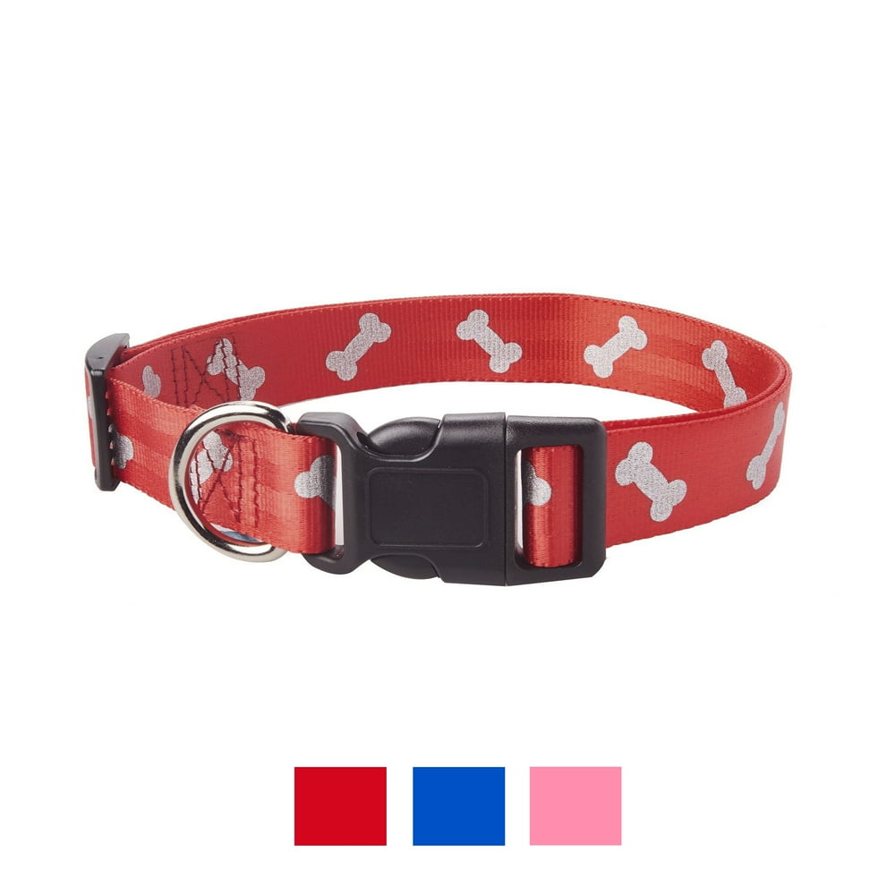Vibrant Life Reflective Dog Collar, Red Bones, Large