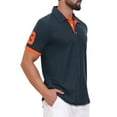 thumbnail image 4 of Men's Pattern Pique Polo Shirt Contrast Color Short Sleeve Golf Polo Shirts M Navy Blue, 4 of 6