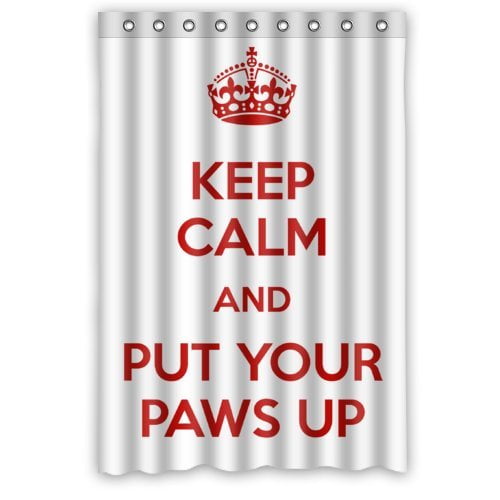 ARTJIA Keep Clam Theme Keep Calme And Put Your Paws Up Shower Curtain Waterproof Polyester Fabric Bathroom Curtain 48x72 inch