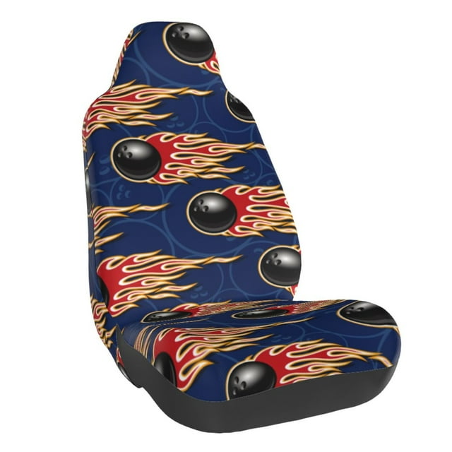 Wukai Bowling Ball And Flame Full Set Car Seat Covers with Soft Padding Universal Auto Front Seats Protector and Cushion Mat