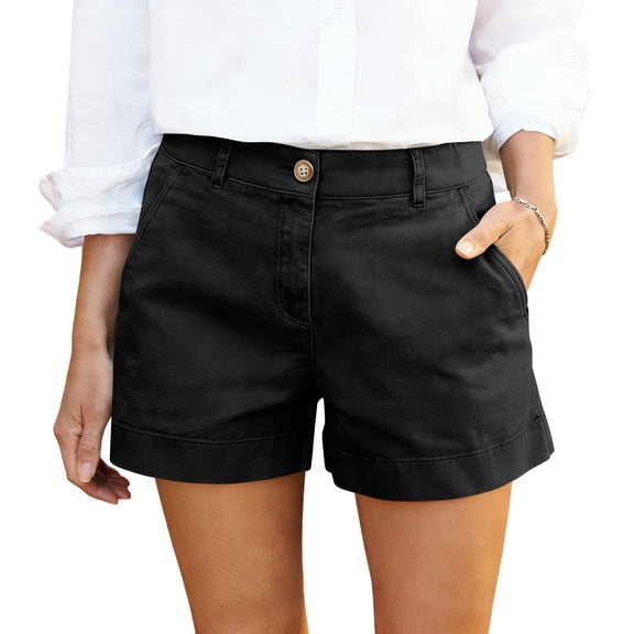 Dressy Shorts for Women Summer Bermuda Shorts with Pockets Dressy Casual Button Down Wide Leg Beach Short Black L