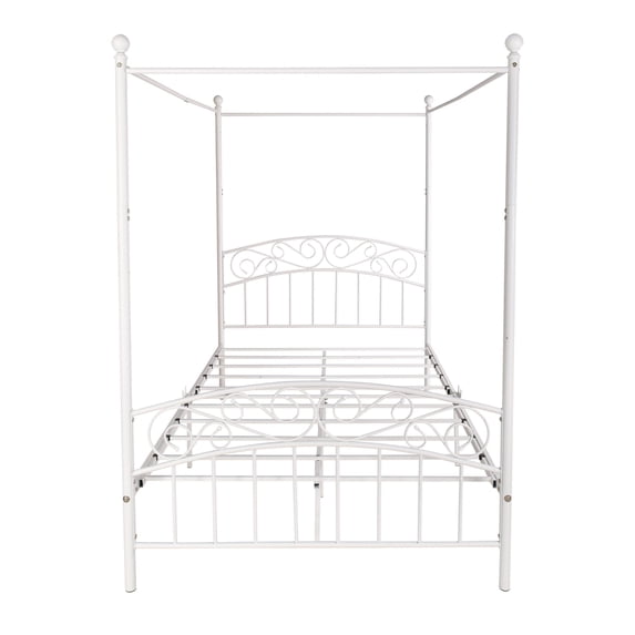 Xahpower Metal Canopy Bed Frame with Ornate European Style Headboard & Footboard, Full White