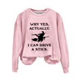thumbnail image 4 of Halloween Sweatshirt BWASD Witch Graphic Plus Size Crewneck Sweatshirt for Women I Can Drive A Stick Print Long Sleeve Loose Pullover Top Halloween Party Outfit |Pink,2XL, 4 of 4