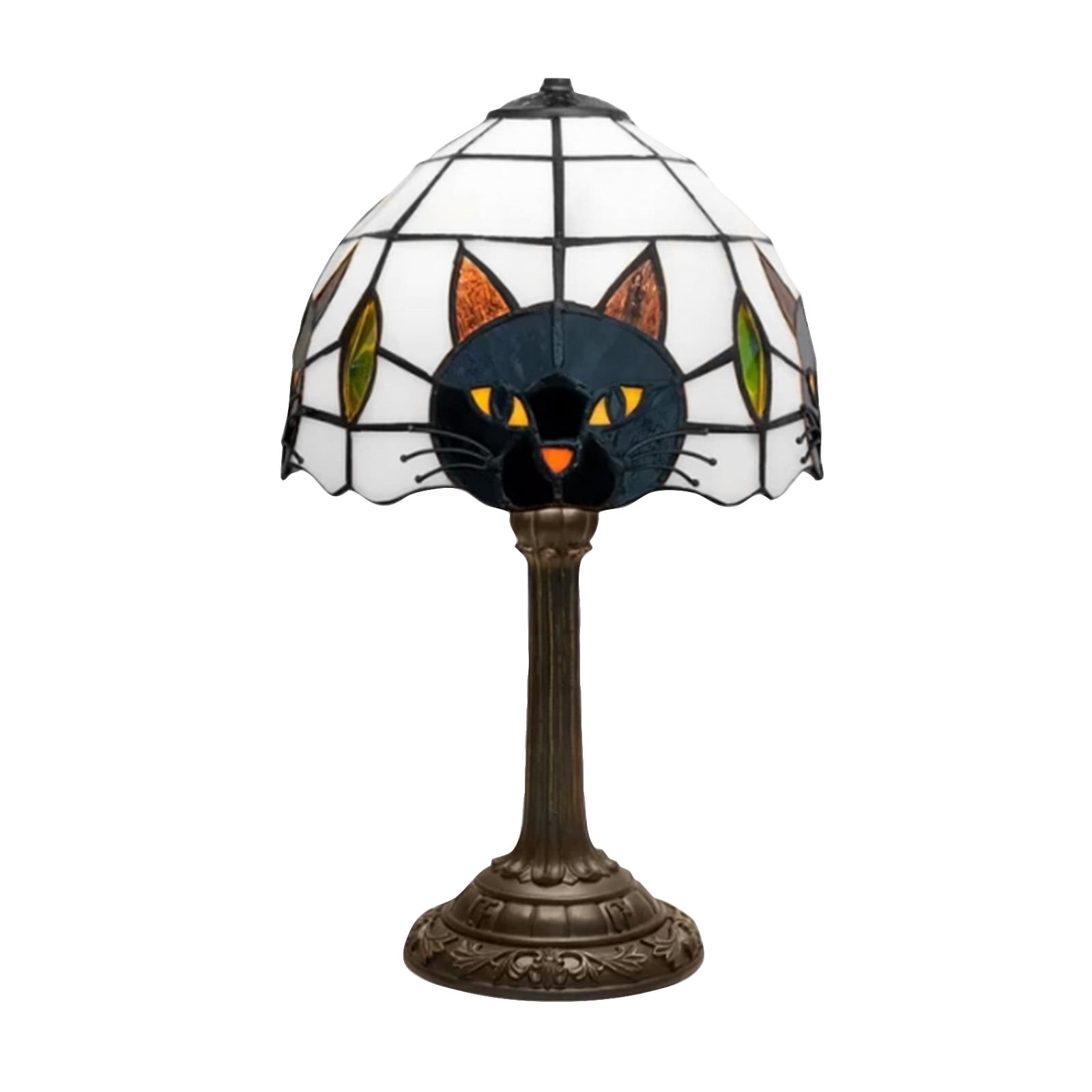 Black Cat Desk Lamp - Tiffany Style Stained Glass Black Cat Table Lamp with Bronze Base, Cute Cat Head Night Light for Bedroom Living Room Office, Vintage Animal Home Decor Lighting