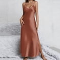 thumbnail image 2 of RongHuan Women's Long Satin Slip Dress Nightgowns Adjustable Strap Midi Dress Silky Gown V Neck Dresses, 2 of 9