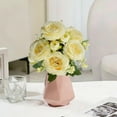 thumbnail image 5 of 5-Branch Artificial Silk Rose Bouquet - Realistic Simulated Flower Arrangement, Soft Silk Petals for Home, Wedding & Table Centerpieces, Bridal Bouquet & Party Decor Accessory, 12.6*12.6in, Beige, 5 of 6