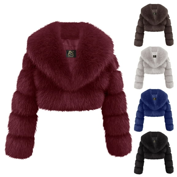 Faux Fur Jacket for Women Trendy Cropped Puffer Coat Warm Winter Short Outerwear Fashion Furry Hooded Bubble Jackets