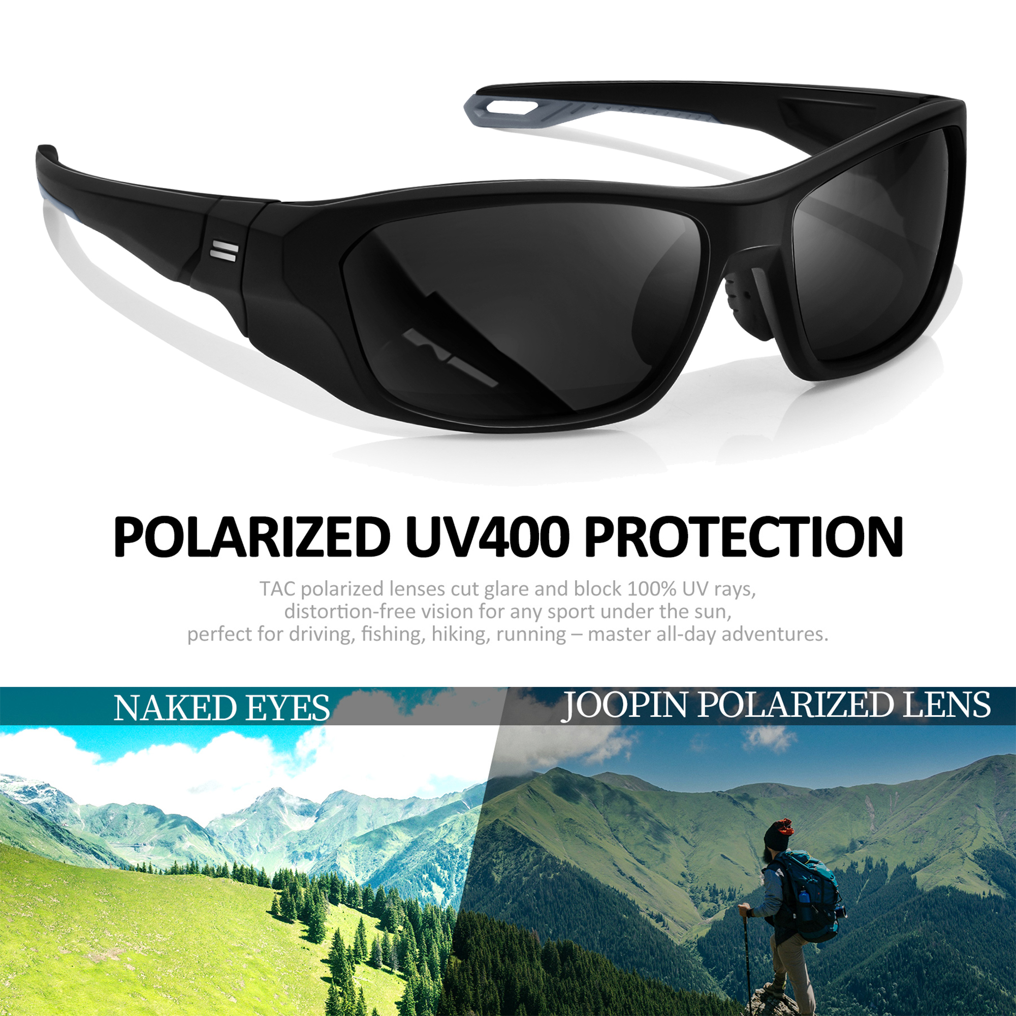 Joopin Polarized Wraparound Sport Sunglasses, Black photo 7
