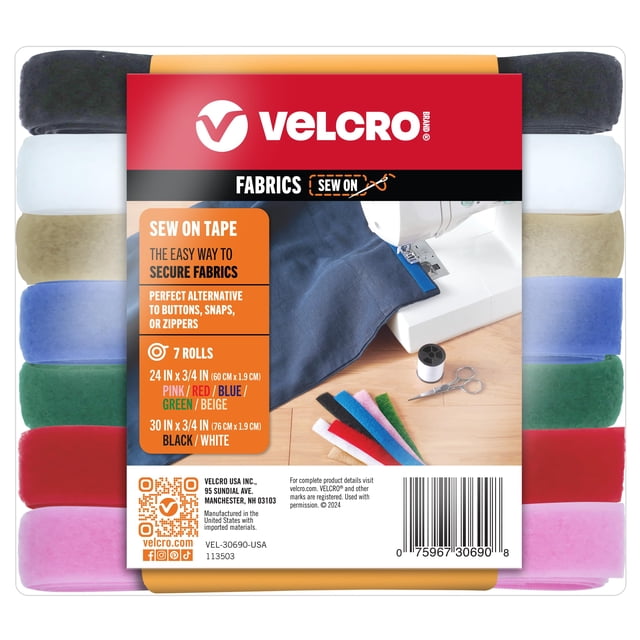Cinta adhesiva para coser de la marca VELCRO, 15 pies x 3/4 pulgadas, paquete variado de 7 colores