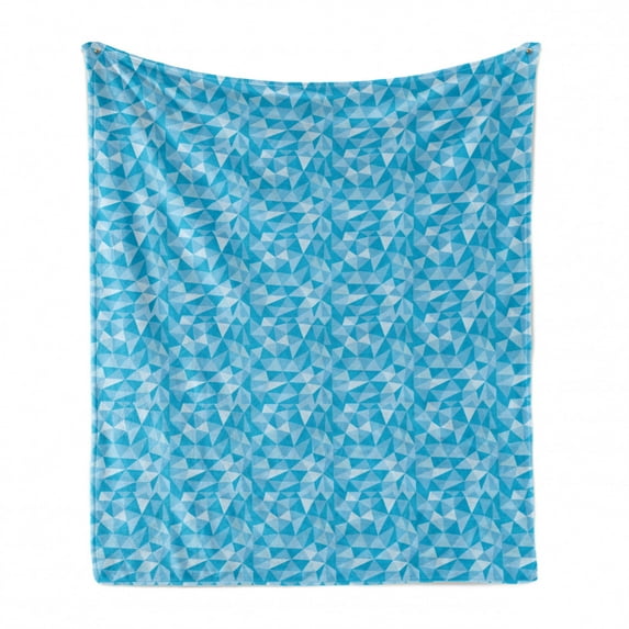 Polygons Soft Flannel Fleece Throw Blanket, Repeating Geometric Mosaic Design Pattern with Monochrome Triangles, Cozy Plush for Indoor and Outdoor Use, 50" x 70", Sky Blue and Pale Blue, by Ambesonne