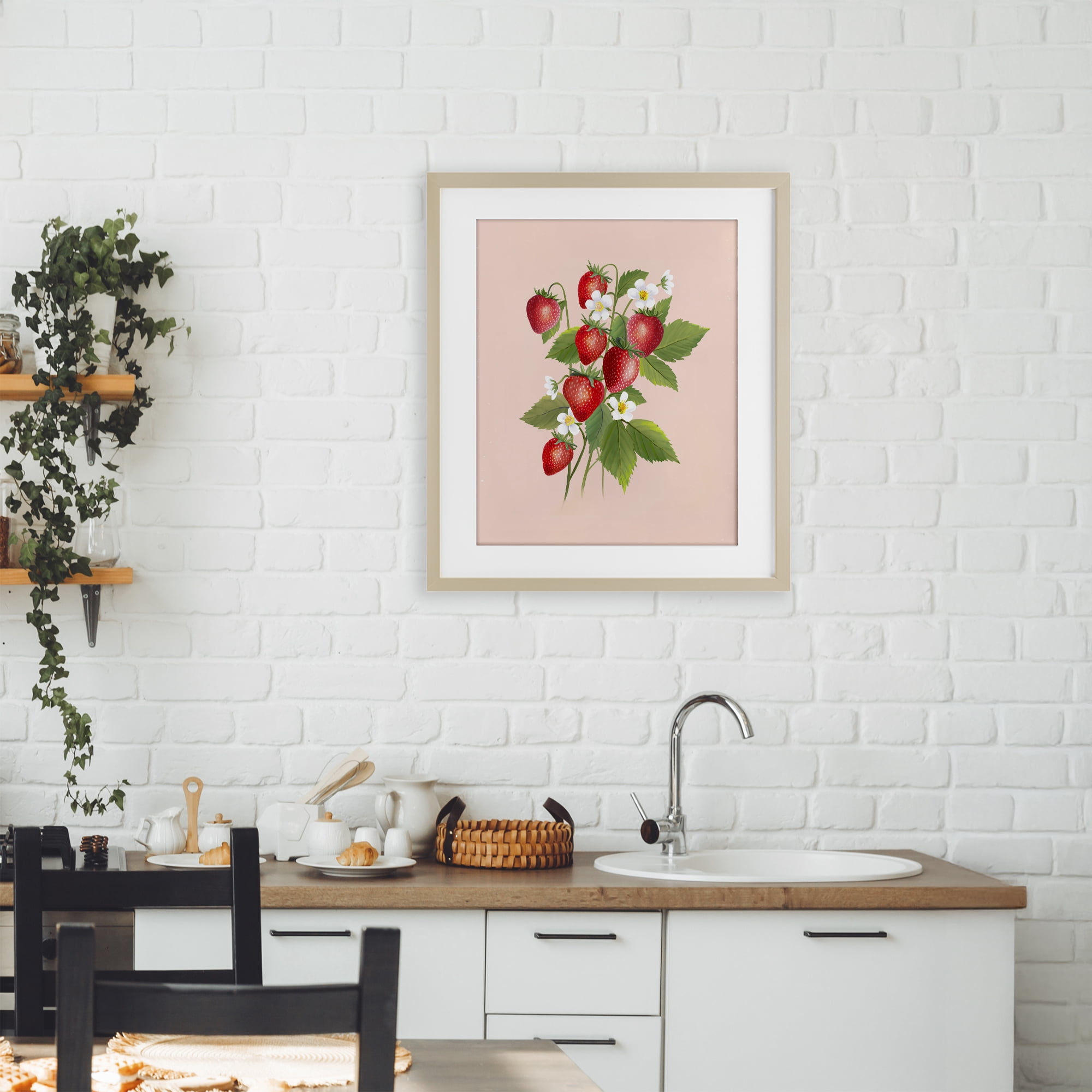 Stupell Industries Cottage Garden Strawberries Birch Framed Print Under Glass, design by Diane Neukirch