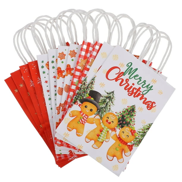KAKOWELY 12 bolsas de regalo navideñas con asas, bolsas de papel con forma de hombre de jengibre, bolsas de regalo de invierno para dulces y regalos.