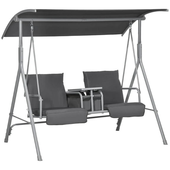 Resenkos 2-Seater Swing With Canopy & Table, Patio Garden Swing, Poolside Backyard Relaxation, Gray