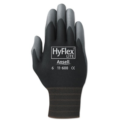 Ansell HyFlex Lite Gloves Black/Gray Size 6 11-600-6 1 dozen 12 Pair 