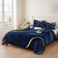thumbnail image 2 of Twin XL Quilt Set 68''x98'', Marble Navy Blue Lightweight Bedspread Coverlet Set with 2 Pillow Shams, Modern Golden Ombre Retro Fluid Art Breathable All Season Quilt Bedding for Dorm/Guest Room, 2 of 9