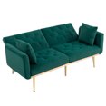 thumbnail image 3 of 65" Velvet Futon Sofa Bed, Tufted Loveseat Couch, Convertible Futon Sofa Bed, Accent Sofa Recliner, Golden Metal Legs, 2 Couch Pillows, Mid Century Modern Sofa for Living Room Bedroom, Green, 3 of 9
