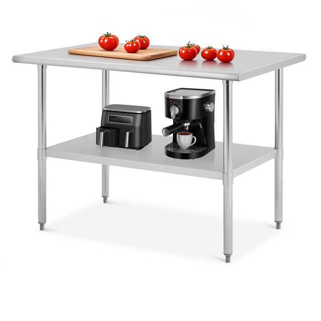Stainless Steel Prep Table 48 x 30 Inch, Heavy Duty Kitchen Table with Adjustable Undershelf, Stainless Steel Food Worktable for Restaurants, Hotels, Workshops, and Outdoor Use