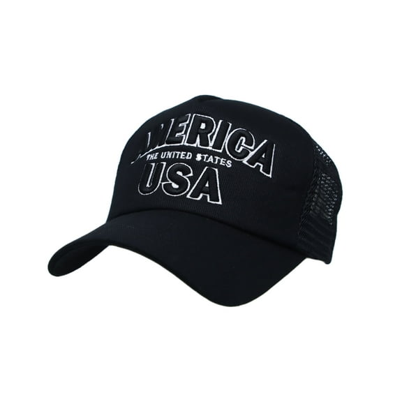 WITHMOONS America USA Embroidery Hat Meshed Trucker Baseball Cap KR11345 (Black)
