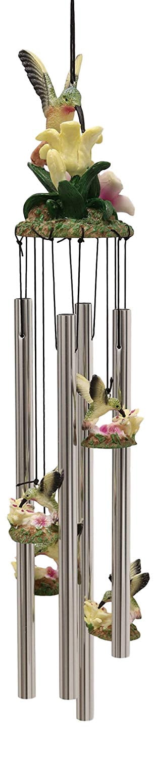 Ebros Beautiful Hummingbird with Nectarine Lily Flowers Wind Chime 21" L