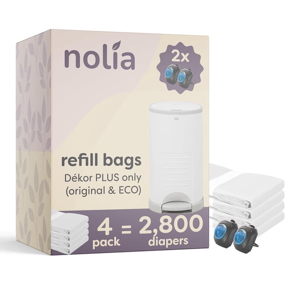 YANTONG Refills for Dekor Plus Diaper Pail – 4 Pack Holds 2,800 Diapers – Fresh Powder Scent Bags – Leak & Tear Resistant – Includes 2 Bonus Scented Fresh Packs