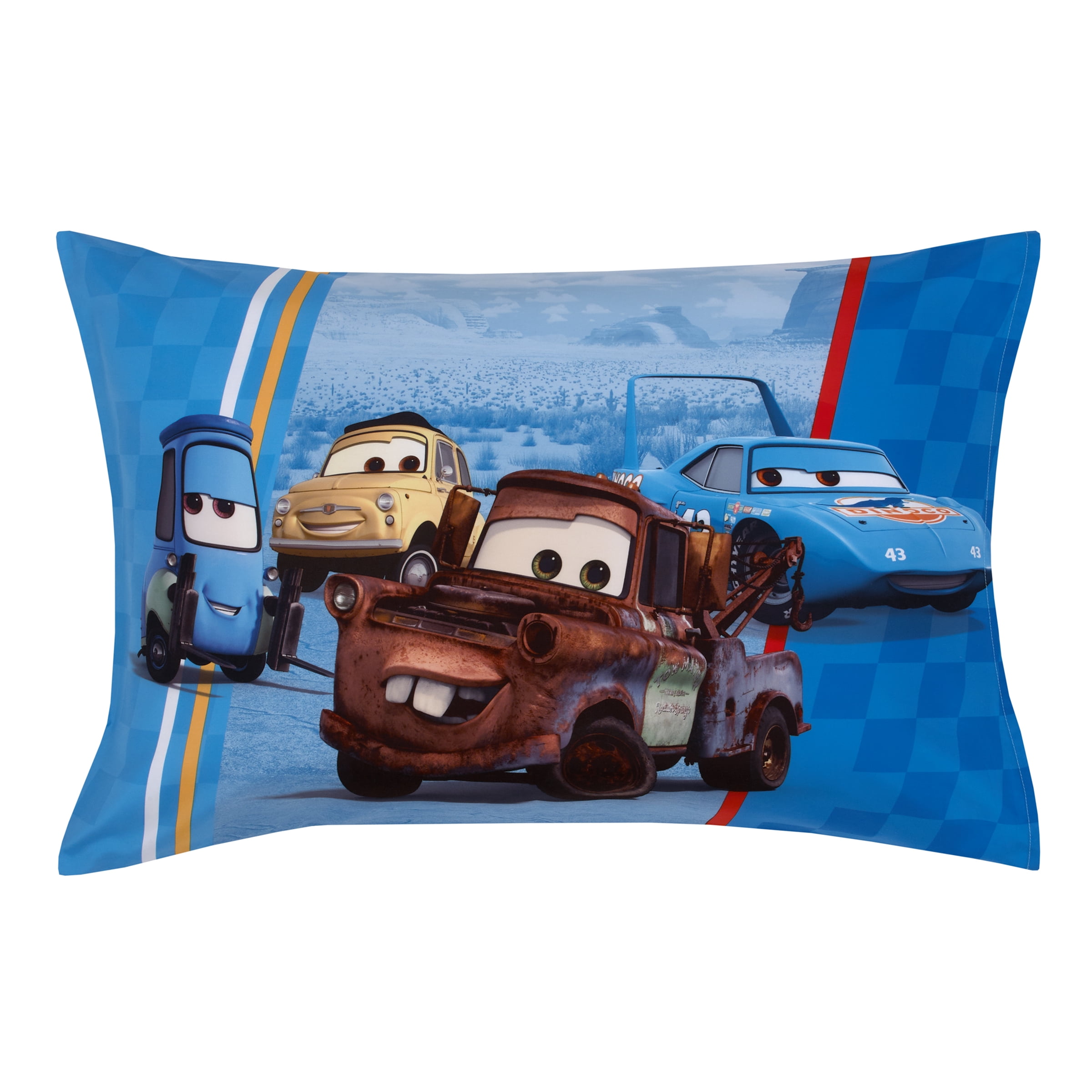Disney Cars Radiator Springs 4 Piece Toddler Bedding Set, Red, Blue - Comforter, Top Sheet, Fitted Sheet, Pillowcase, Polyester