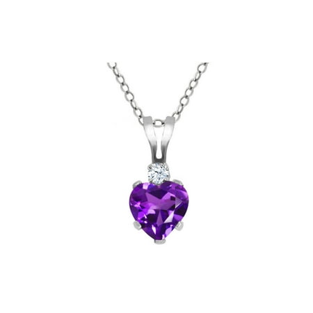Genuine Amethyst 925 Silver Pendant - 0.43 Ct Heart Shape Purple Amethyst White Topaz 925 Sterling Silver Pendant