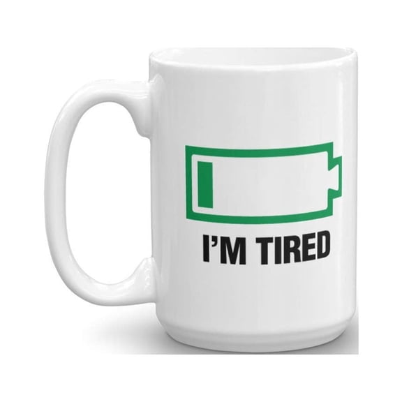 I'm Tired With Low Battery Icon Ceramic Coffee & Tea Gift Mug Cup, Collection Stuff, Décor, Items, Things, Accessories & Funny Presents For Coffee Drinkers, Tea Lovers & Caffeine Addicts (15oz)