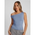 thumbnail image 2 of Womens Summer Off The Shoulder Sleeveless One Shoulder Ruched Asymmetrical Going Out Tank Crop Tops Shirts, 2 of 6