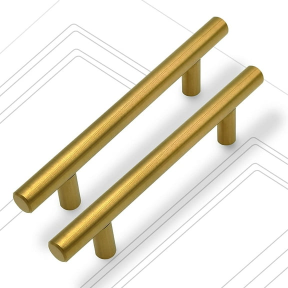 25 Pack Gold Cabinet Pulls, 3-3/4 Inch Hole Center Brushed Brass Drawer Pulls Stainless Steel Cabinet Handles for Cabinets Dresser Drawer
