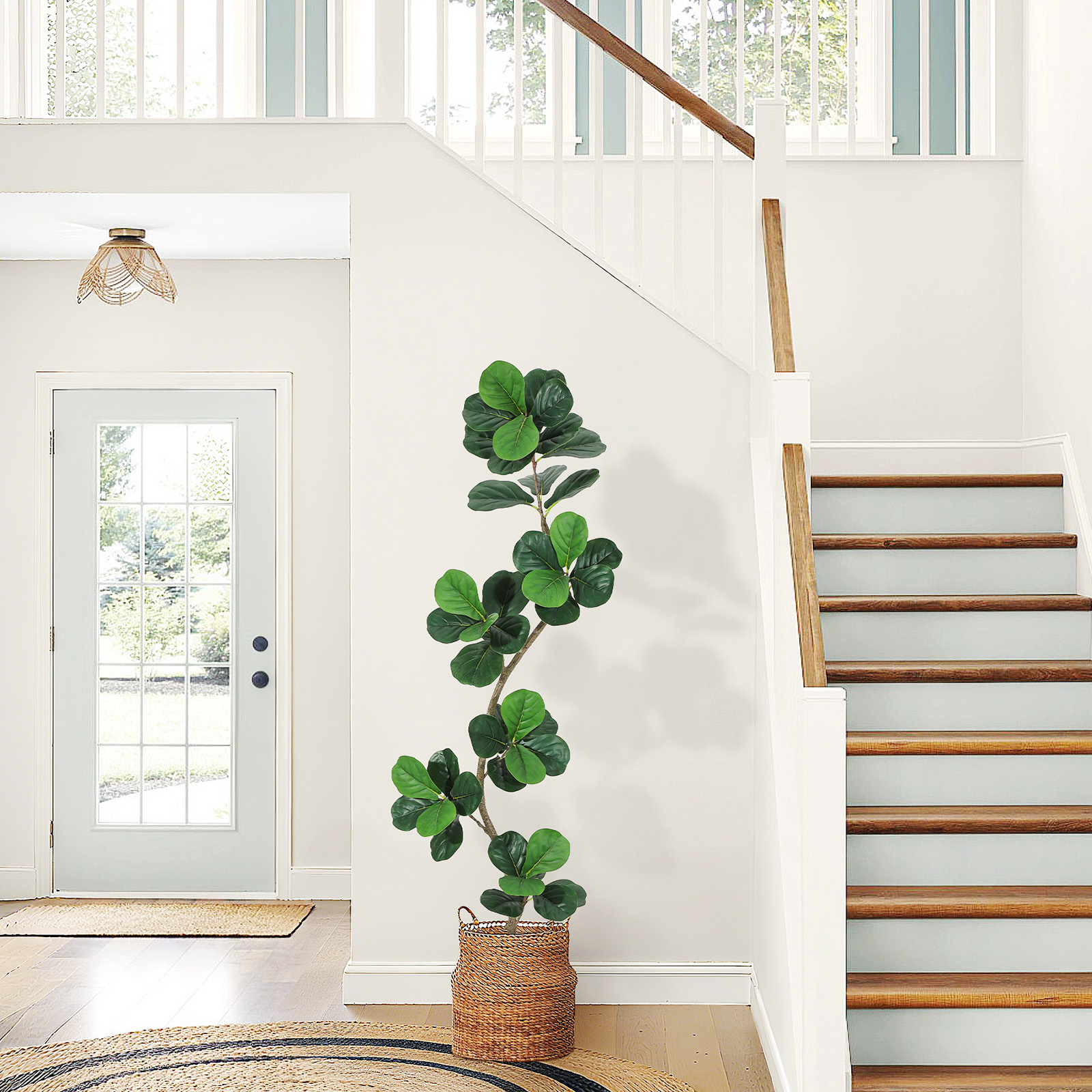 Accreate 6ft Artificial Fiddle Leaf Fig Tree in White Modern Planter, Artificial Plants Indoor with Realistic Moss, Faux Trees Floor for Living Dining Room Bedroom, Housewarming Gift