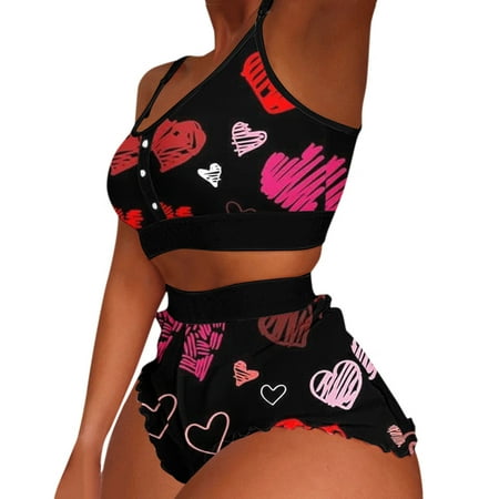 

【Outfmvch】Women Sexy Printing Pajamas Sleeveless Cami Shorts Lingerie Sleepwear Set