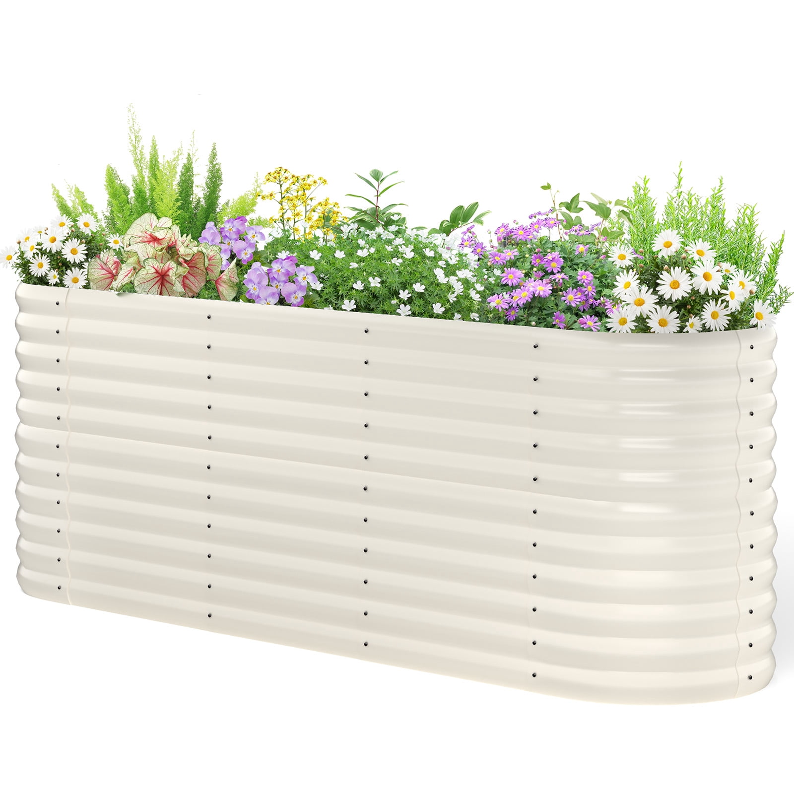 KING BIRD 8x2x3 ft Raised Garden Bed 12 in 1 Galvanized Steel Metal Planter Garden Box Outdoor for Gardening, Vegetables, Flowers, Beige